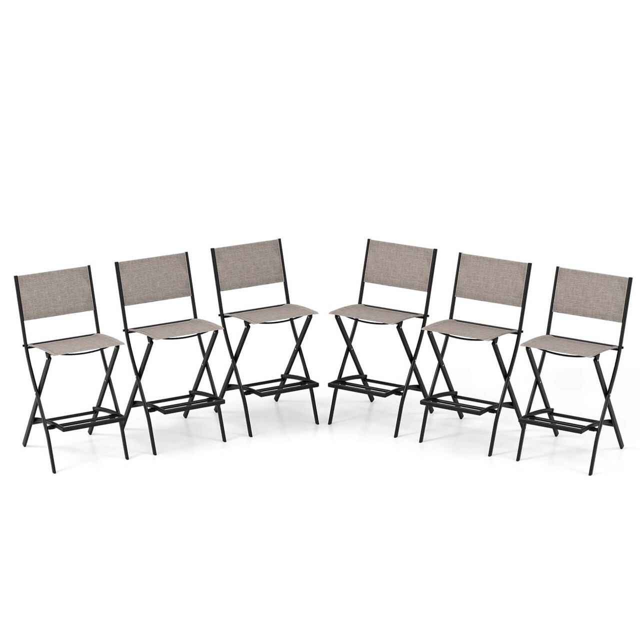 Costway Set of 6 Outdoor Bar Chair Folding Bar Height Stool with Metal Frame Coffee